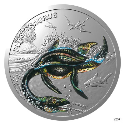 Stříbrná mince Pravěký svět - Plesiosaurus – obrázek 1