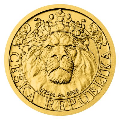 Zlatá 1/25oz investiční mince Český lev 2022 stand – obrázek 1